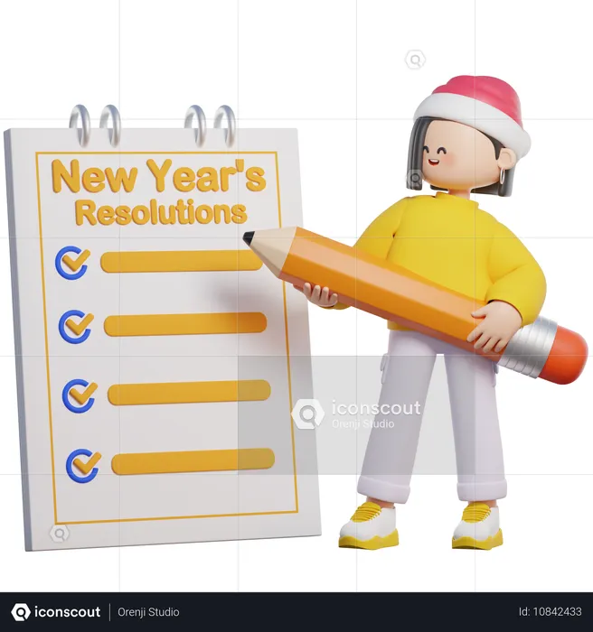 Chica sosteniendo lista de resolución de año nuevo  3D Illustration