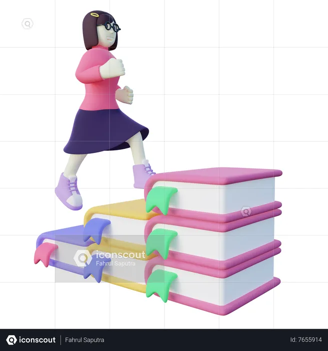 Niña subiendo escaleras de libro  3D Illustration