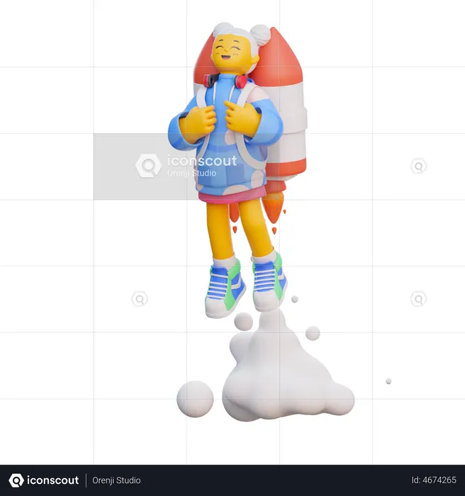 Niña volando con cohete  3D Icon