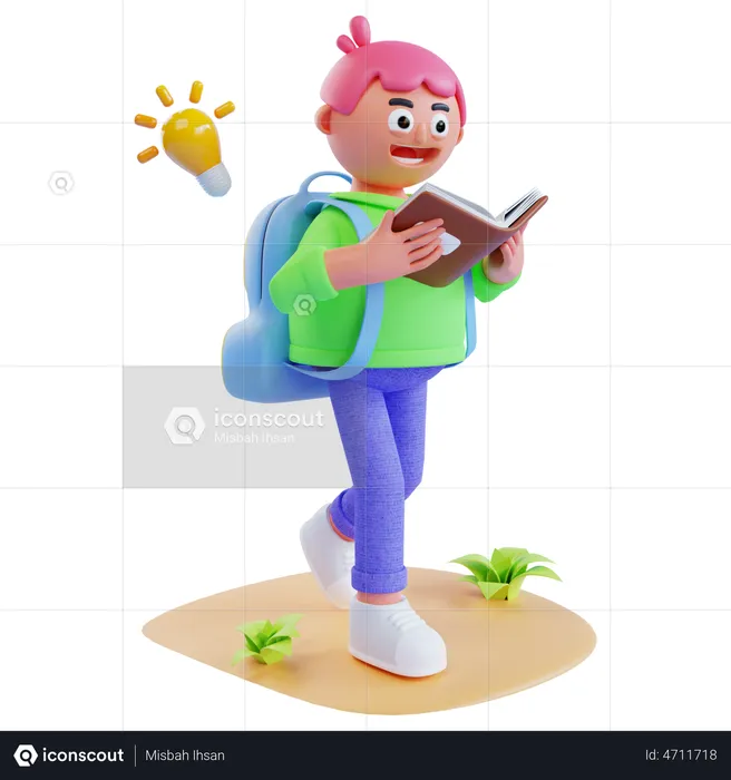 Niña yendo a la escuela con un libro de lectura  3D Illustration