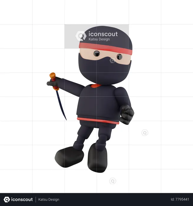 Ninja Kids with sword  3D Illustration