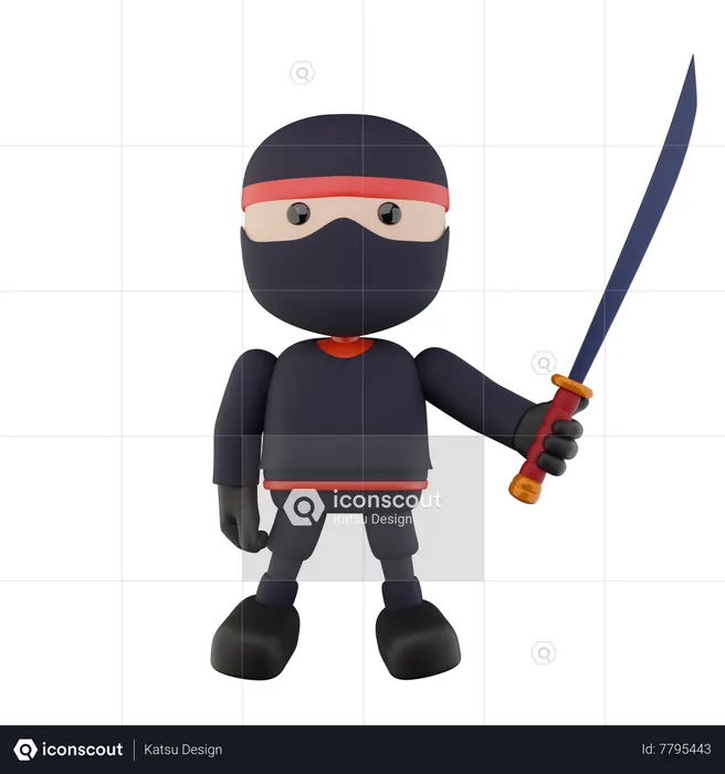 Ninja kids with sword  3D Illustration