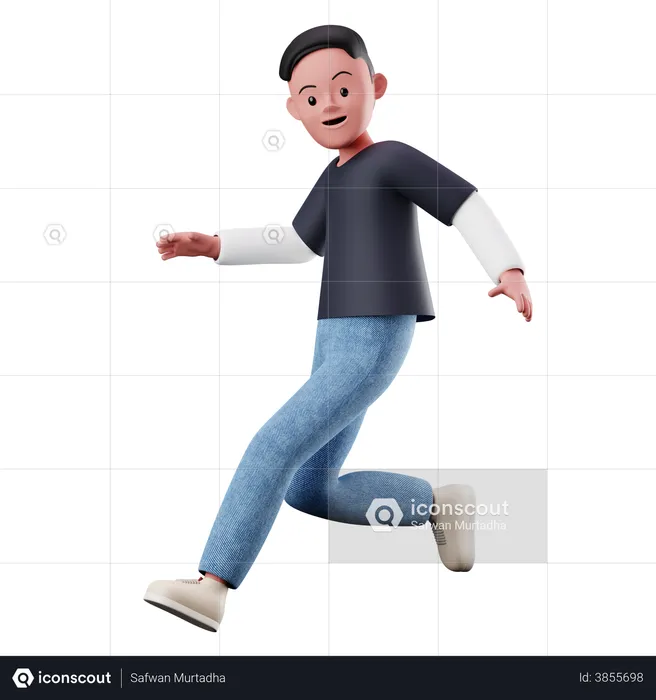 Joven con pose de correr y saltar  3D Illustration