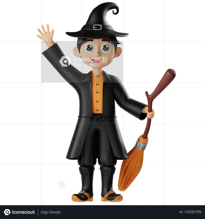 Niño con disfraz de bruja para Halloween  3D Icon