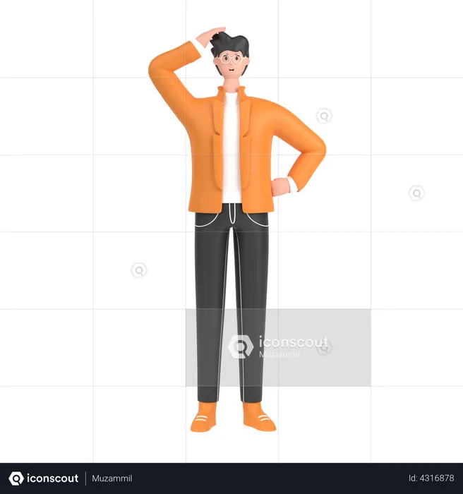 Niño confundido tomados de la mano en pose de cintura  3D Illustration