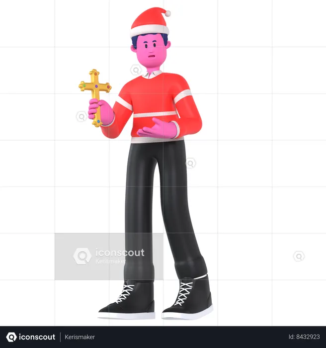 Navidad, niño, tenencia, cruz  3D Icon