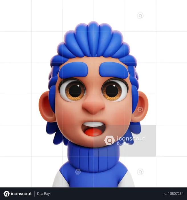 NIÑO DE PELO LARGO CON JERSEY AZUL Y BLANCO  3D Icon
