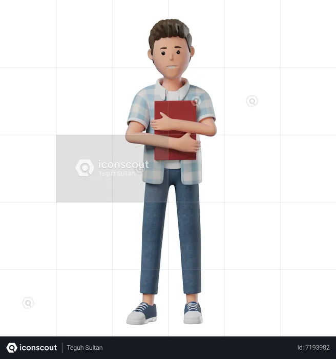 Niño de pie feliz sosteniendo un libro  3D Illustration