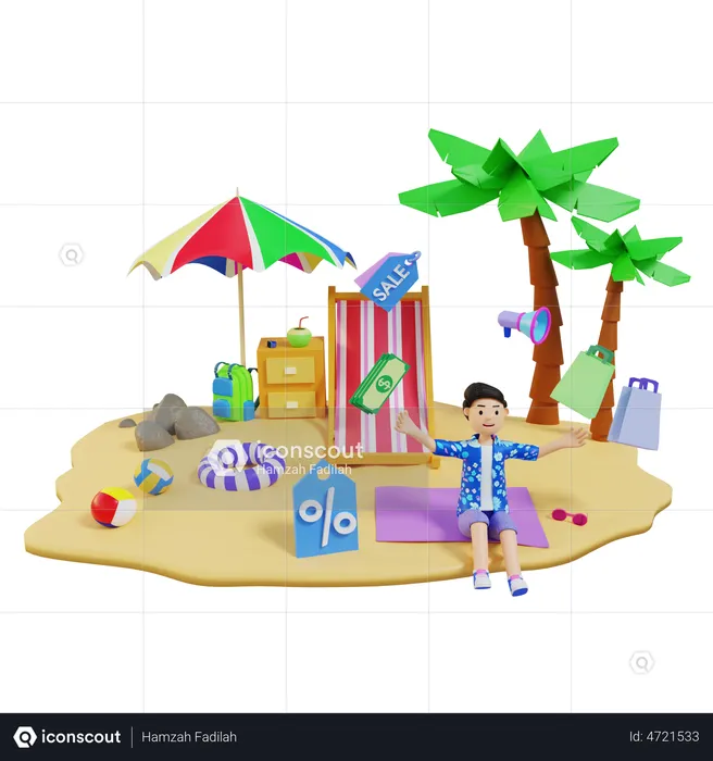 Niño disfrutando de las vacaciones de verano  3D Illustration