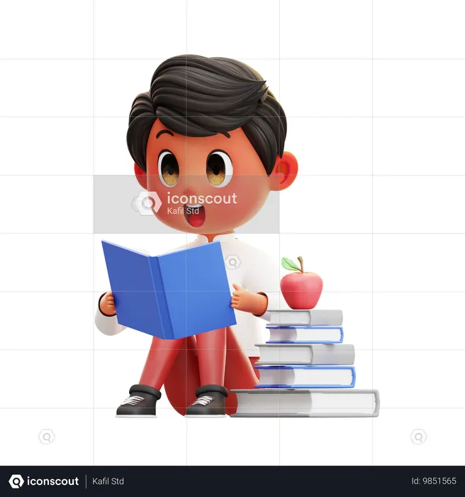 Niño, estudiante, libro de lectura  3D Illustration