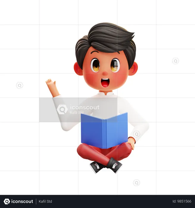 Niño, estudiante, libro de lectura  3D Illustration