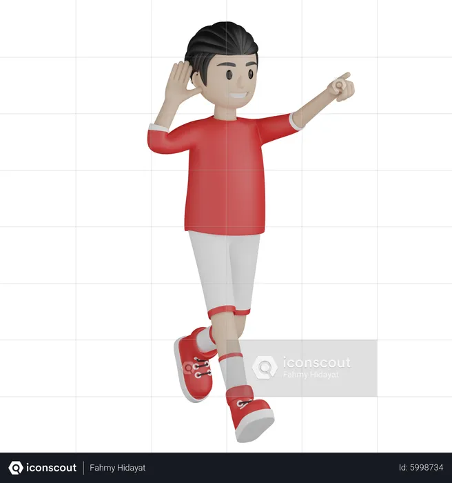 Niño feliz corriendo y señalando algo  3D Illustration