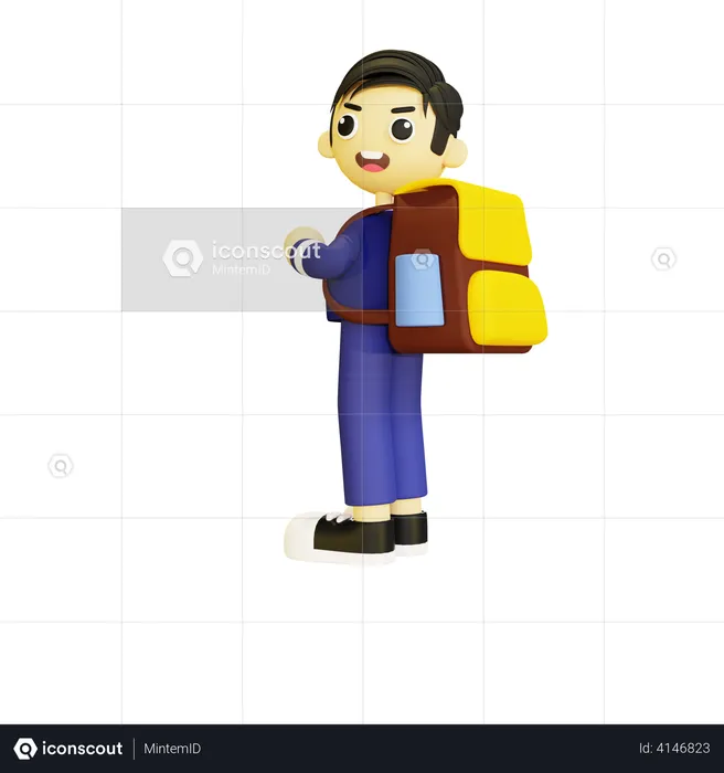 Estudiante niño feliz con mochila escolar  3D Illustration