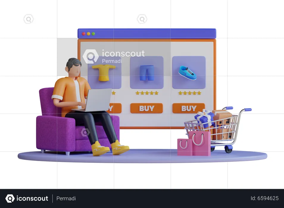 Niño haciendo compras en línea  3D Illustration