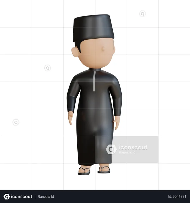 Niño islámico caminando  3D Illustration