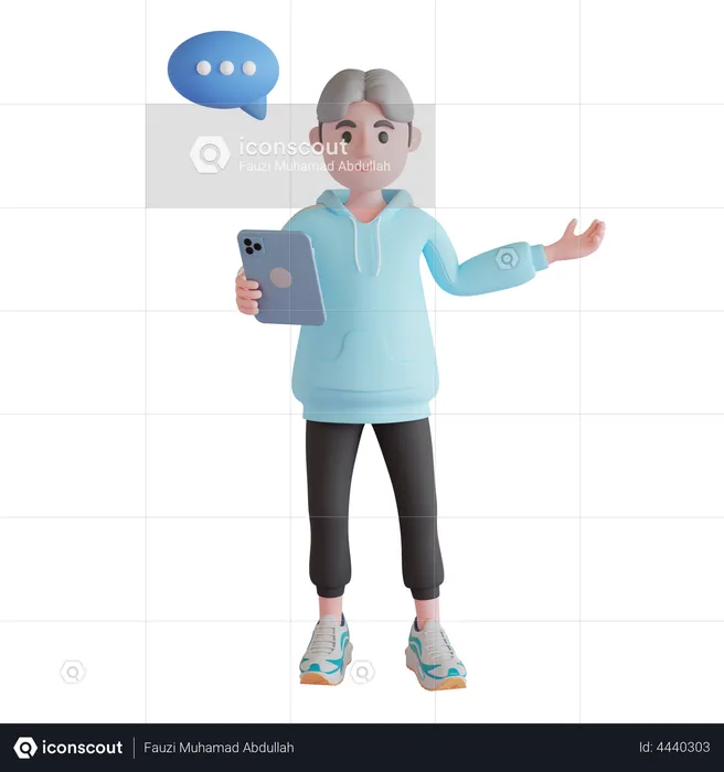 Niño enviando mensajes de texto en tableta  3D Illustration