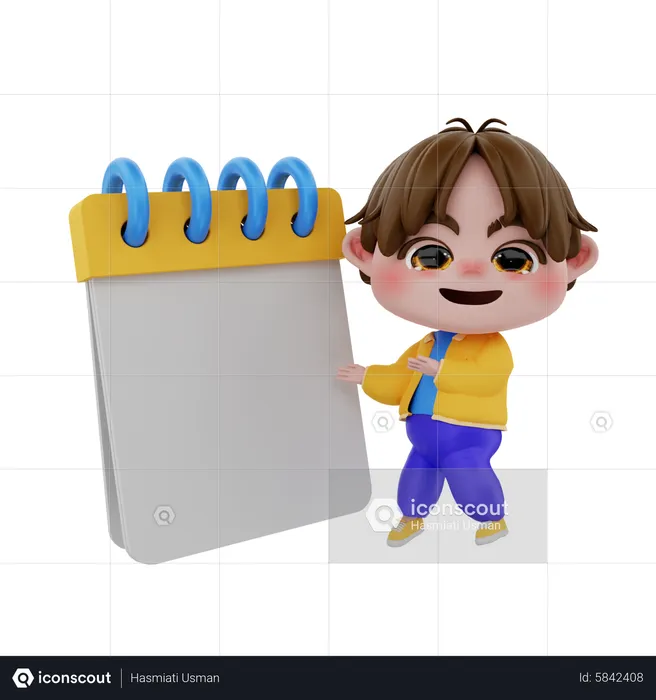 Niño mostrando bloc de notas en blanco  3D Illustration