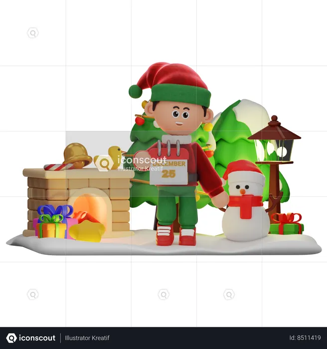 Niño mostrando calendario  3D Illustration