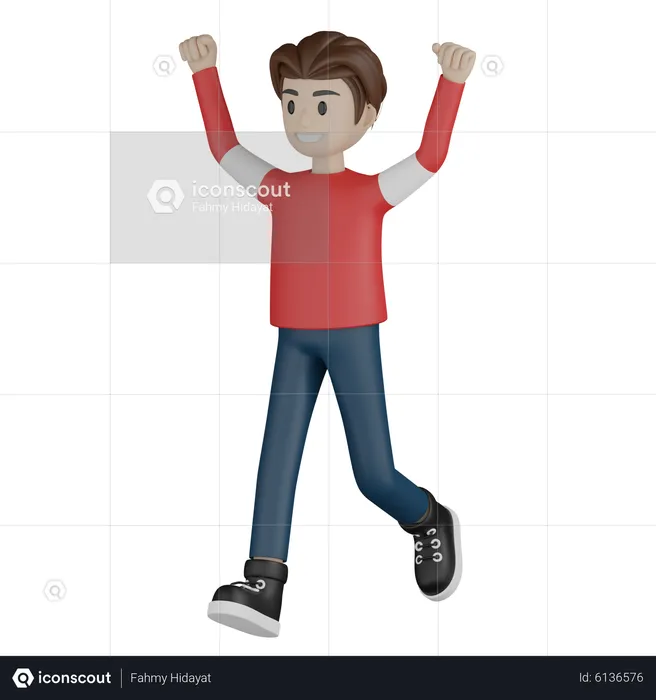 Boy Sport Supporter corriendo y animando el éxito  3D Icon