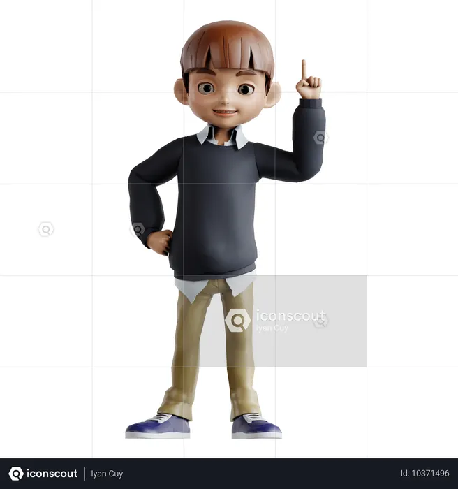 Niño pequeño señalando hacia arriba  3D Icon