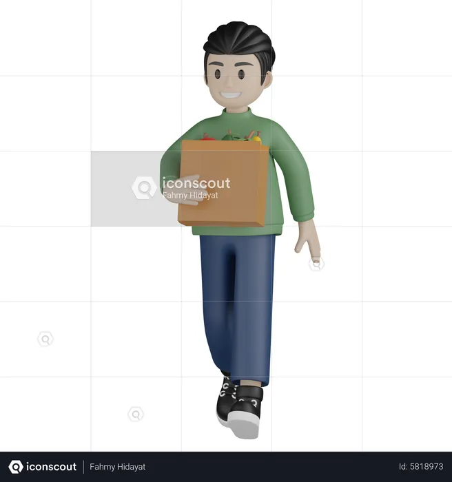 Niño sosteniendo una bolsa de supermercado  3D Illustration