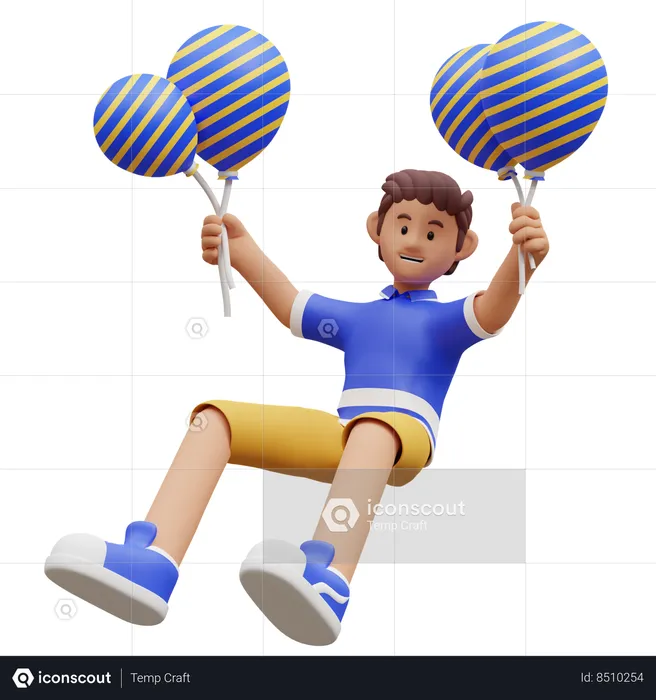 Niño joven, tenencia, globos  3D Illustration