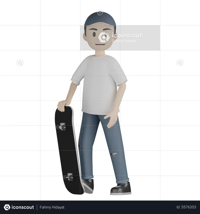 Niño haciendo skate  3D Illustration