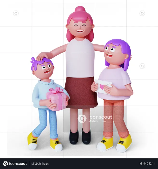 Niños celebrando el día de las madres.  3D Illustration