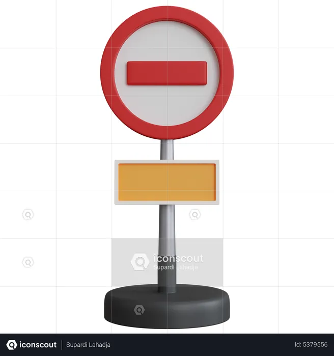 No Entry Sign With Pole  3D Icon