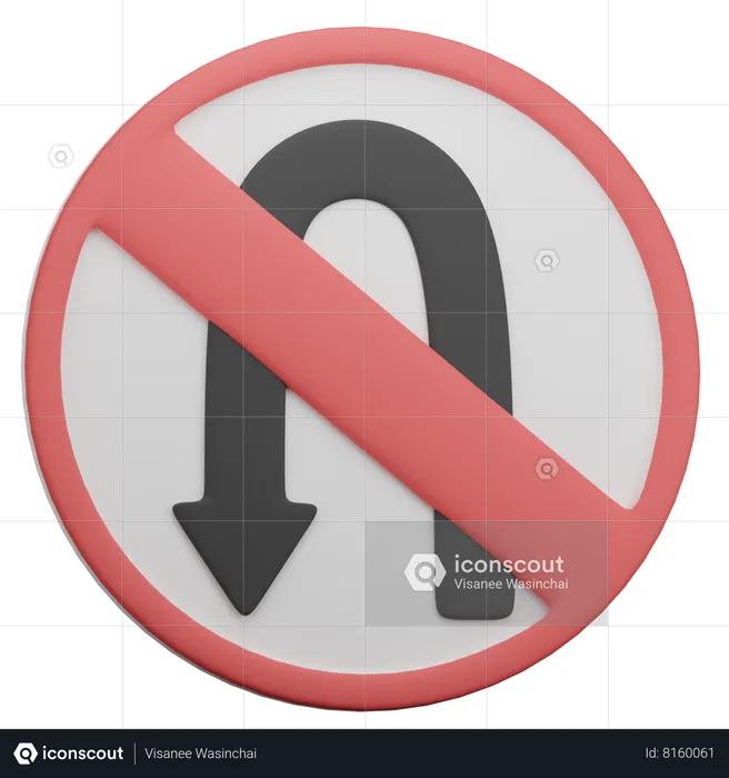 No Left U Turn  3D Icon