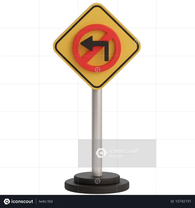 No Turn Left Sign  3D Icon