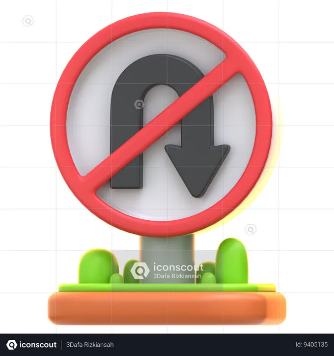 No U Turn Sign  3D Icon