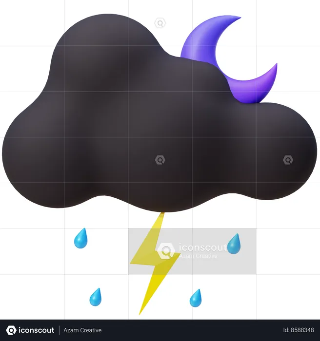 Nube de tormenta nocturna con luna creciente.  3D Icon