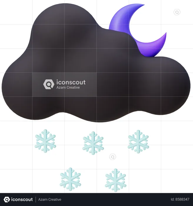 Nubes de cristal nocturno con luna creciente.  3D Icon