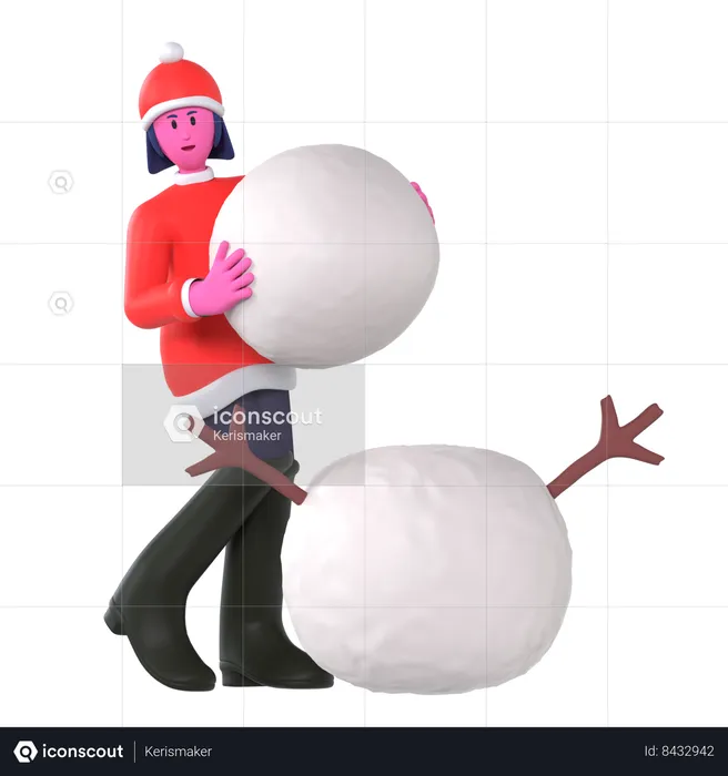 Fille de Noël construire un bonhomme de neige  3D Icon