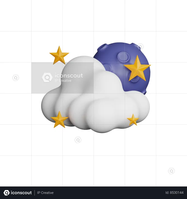 Noite nublada, lua e estrelas  3D Icon