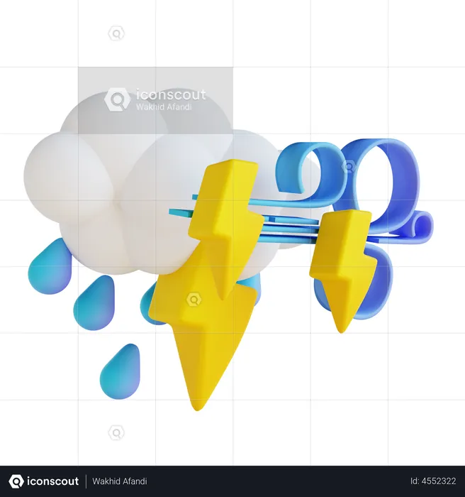 Noite tempestuosa chuva relâmpago  3D Illustration