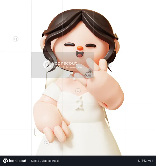 Noiva mostrando aliança de casamento  3D Illustration