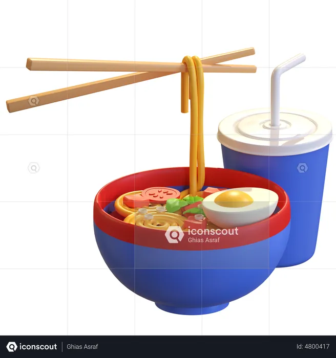 Noodles And Soft Drink  3D Illustration