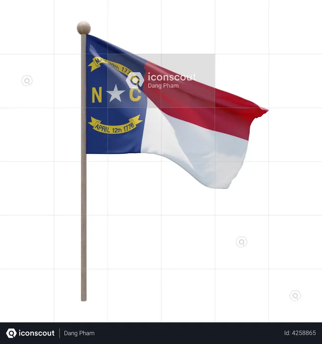 North Carolina Flagpole Flag 3D Illustration