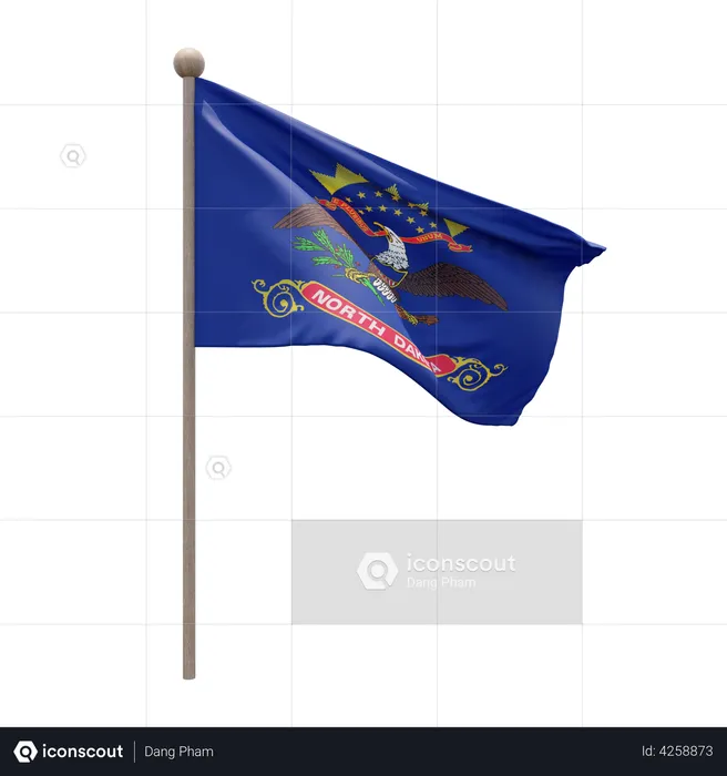 North Dakota Flagpole Flag 3D Illustration