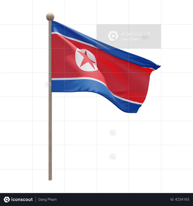 North Korea Flag Pole  3D Illustration