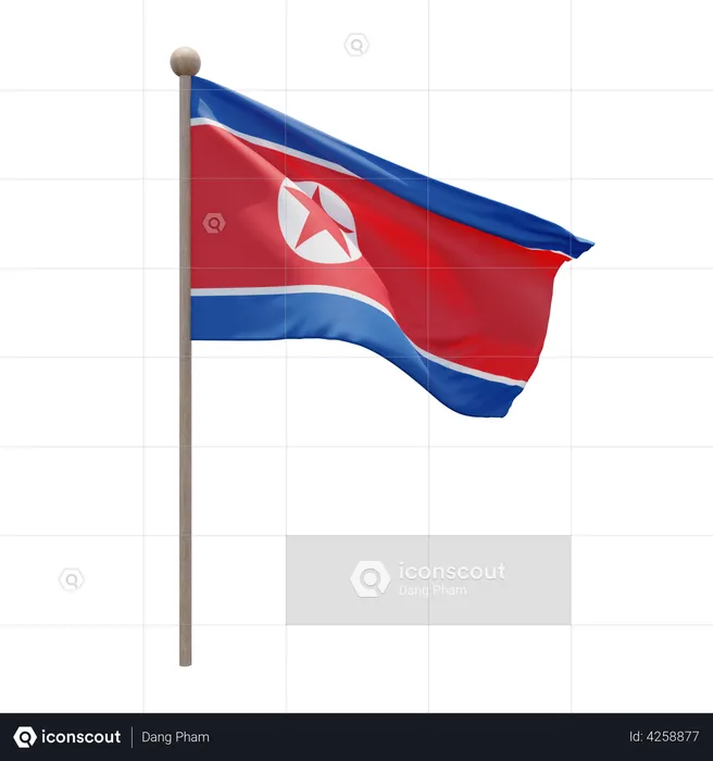 North Korea Flagpole Flag 3D Illustration