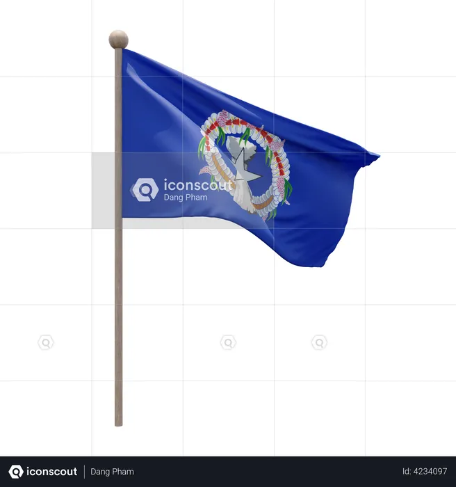 Northern Mariana Islands Flag Pole  3D Illustration