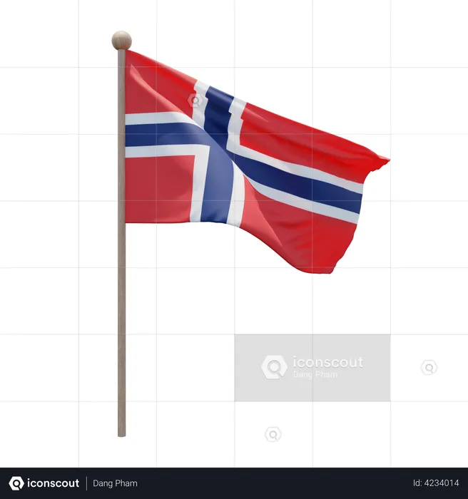 Norway Flag Pole  3D Illustration