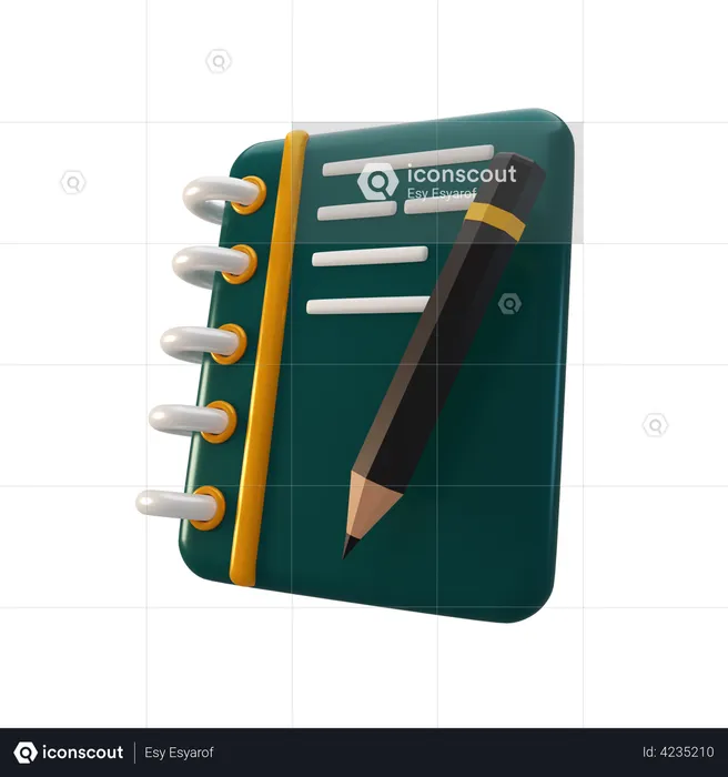 Notebook And Pencil  3D Illustration