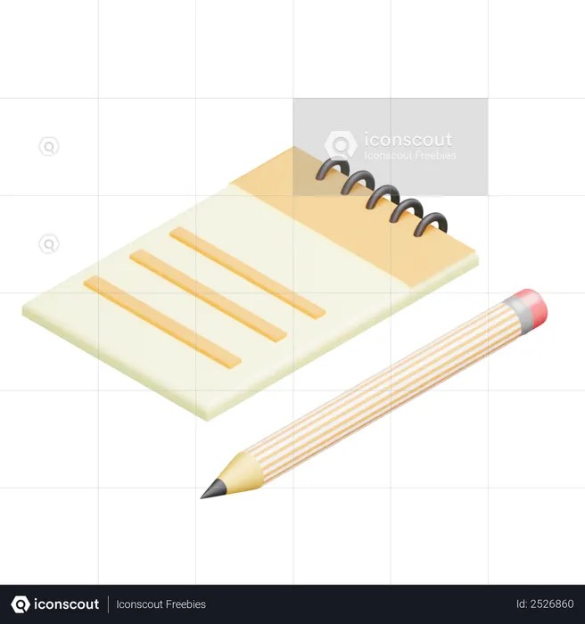 Notepad and Pencil 3D Illustration