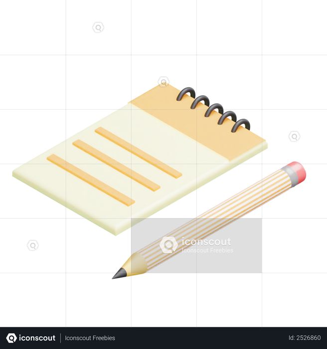 Notepad and Pencil 3D Illustration