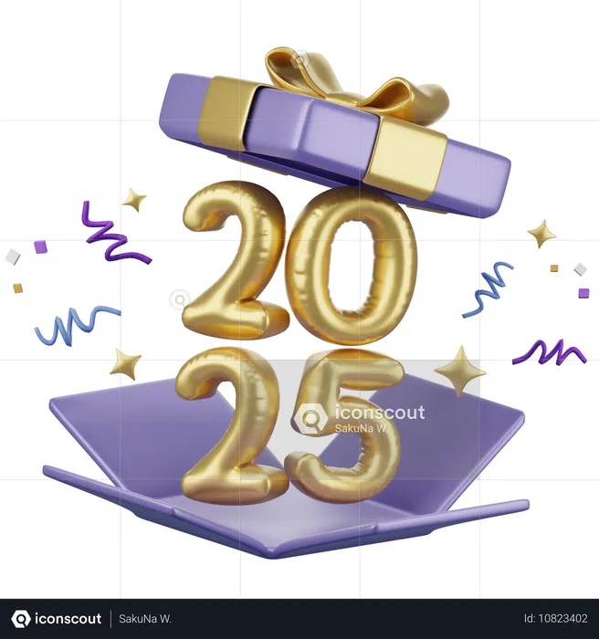 Nouvel an 2025 avec boîte de célébration 3D Icon  3D Icon