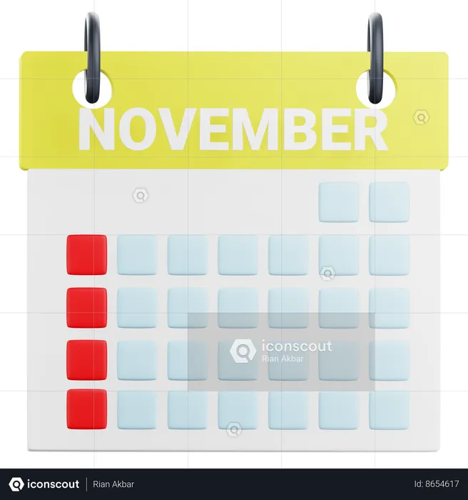November Calendar  3D Icon